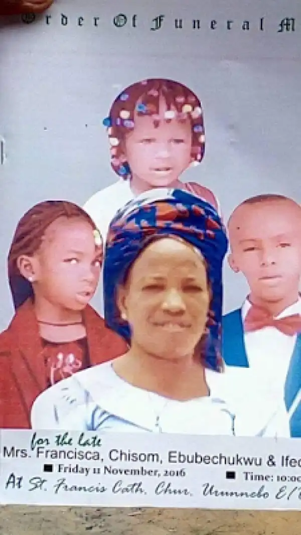 Photos: Woman and her three young children who died in motor accident laid to rest in Anambra State